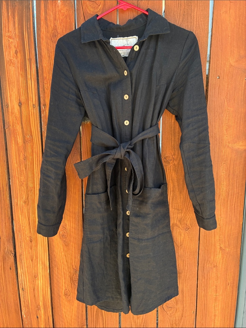 NotPERFECTLINEN Black Button-Front Ottawa Shirt Dress with Tie Waist - small